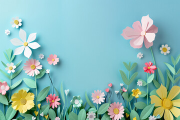 Paper cut style bouquet abstract background, Beginning of Spring festival scene concept illustration