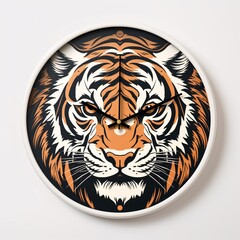 A fierce tiger-themed wall clock hanging on a bright white backdrop