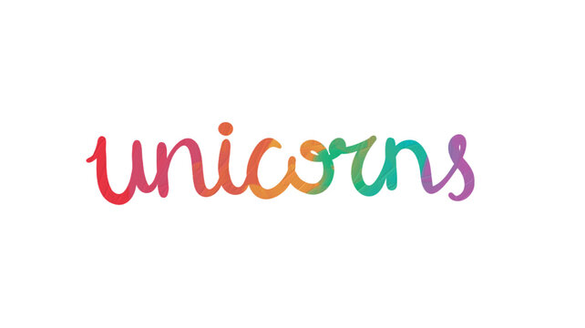 Unicorn text as logotype, badge, patch and icon isolated on white background. Handwritten Unicorn for postcard, card, invitation, flyer, banner template. Vector illustratio