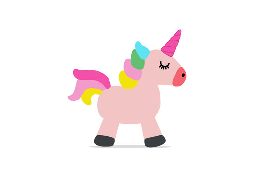 Cute little unicorn illustration. Fairytale horse character. Flat vector print, magical kingdom