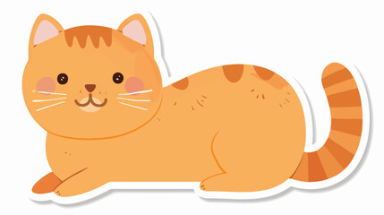 Sticker of a cute cartoon cat flat vector isolated on
