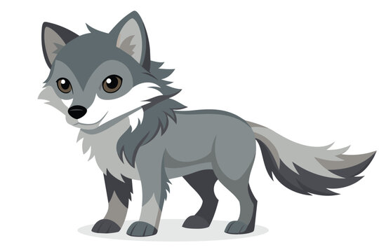  Baby wolf Animal flat vector illustration on white background.