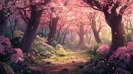 Enchanted Cherry Blossom Forest at Dawn