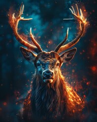 Blue Mystic Stag with Sparkling Fiery Antlers