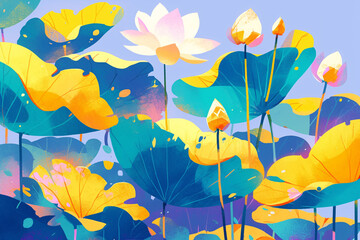 Lixia solar term national tide landscape illustration, summer lotus pond scene illustration