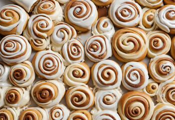 a collection of cinnamon rolls isolated on a transparent background,   colorful background