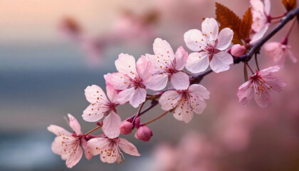 Piękne różowe kwiaty Wiśni japońskiej, tapeta, dekoracja. Generative AI - obrazy, fototapety, plakaty