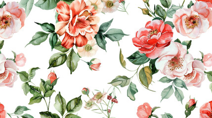 Watercolor Vintage Floral Patterns Isolated on Transparent Background, PNG Format