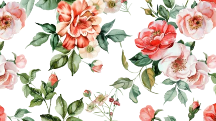 Fotobehang Watercolor Vintage Floral Patterns Isolated on Transparent Background, PNG Format © Media Srock