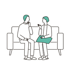 ソファで話し合うシニア夫婦