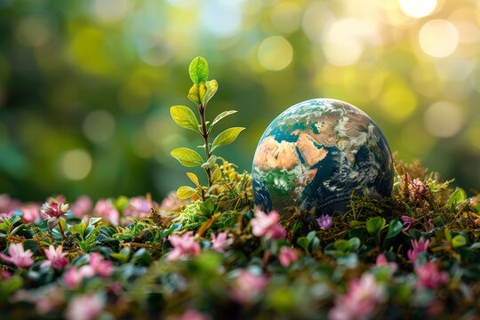 Postcard dedicated to Earth Day and environmental protection with a picture of the planet with copy space.