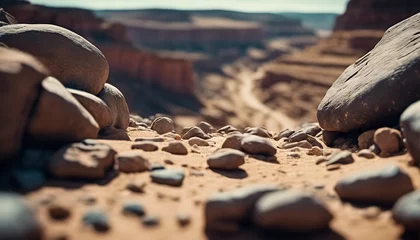 Foto op Plexiglas canyon landscape, landscape with rocks, ravines, sand pit scene © Gegham