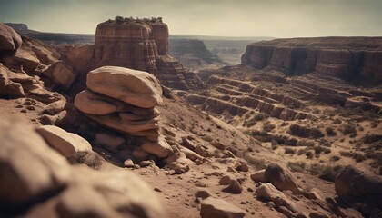 canyon landscape, landscape with rocks, ravines, sand pit scene - obrazy, fototapety, plakaty