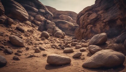 Fototapeta na wymiar canyon landscape, landscape with rocks, ravines, sand pit scene