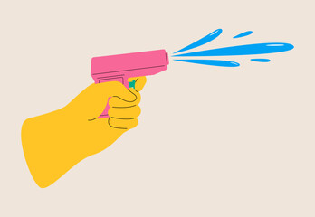 Human hand holding water gun. Colorful vector illustration