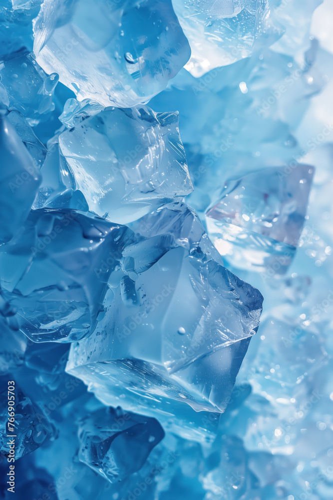Poster closeup ice cubes texture. background image. created with generative ai technology.