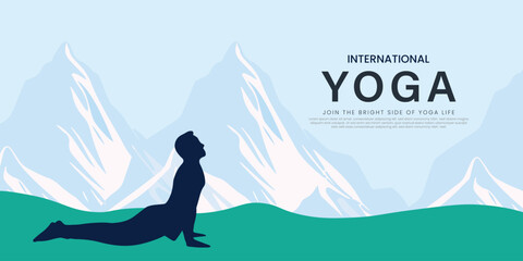 international yoga day black  Art & mountain Illustration with sun rise, vector file