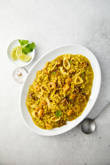 Traditional homemade paella with seafood