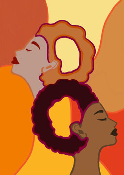Women with abstract hair forming date of International women's day