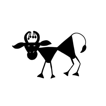 Indian warli painting art cartoon ox animal