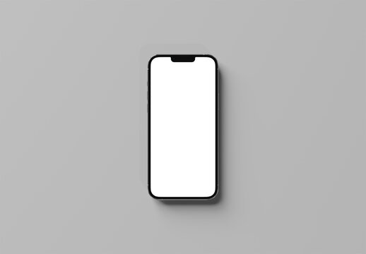 PARIS - France – September 1, 2023: Newly released Apple smartphone, Iphone 14 pro max Silver color realistic 3d rendering, front screen mobile mockup with shadow and reflection on grey