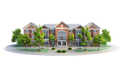 3d illustration school building, 3d rendering Isolated on Transparent Background, PNG Format