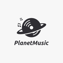 Disc and saturn ring, planet music logo icon vector template on white background © DOMHOUZE