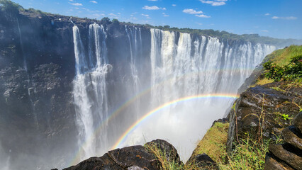 The Victoria Falls is the waterfall located on the Zambezi River between and Zimbabwe.