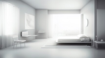Fototapeta na wymiar a white bedroom with a bed and a table