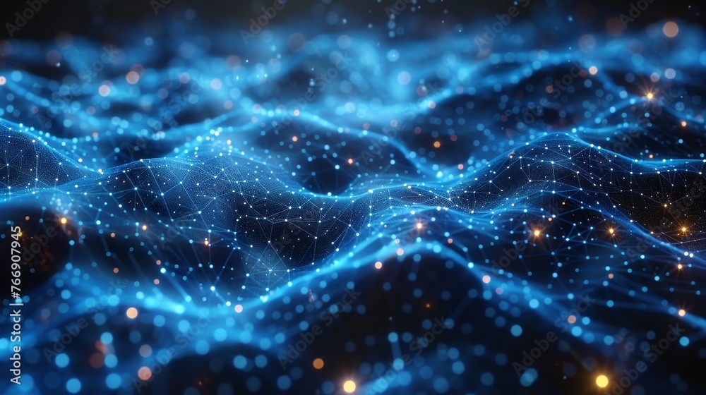 Leinwandbilder Blue abstract background concept depicting cyberspace and digital data networks. Transferring digital data via hi-speed internet, technology digital abstract background concept.