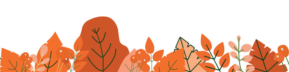 Red vector tropical pattern on a white background. A horizontal vector with red leaves on a white background. Seamless pattern with leaves in red tones. Put your logo on it. Vector banner, eco-concept