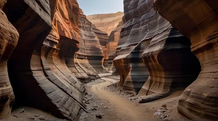 Foto op Canvas canyon landscape, landscape with rocks, ravines, sand pit scene © Gegham