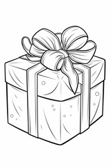 a black and white drawing of a gift box