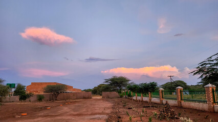 Beautiful sunset on the road in Botswana