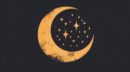 A simple yet impactful image of a crescent moon and stars, portraying the significance of the lunar calendar in Ramadan. - obrazy, fototapety, plakaty