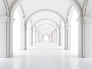 a white hallway with arches and columns