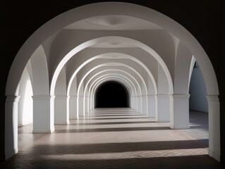Fototapeta na wymiar a white archway with arches and a tile floor