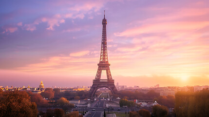 Eiffel Tower at sunrise, Paris, France. Generative AI illustration  - obrazy, fototapety, plakaty
