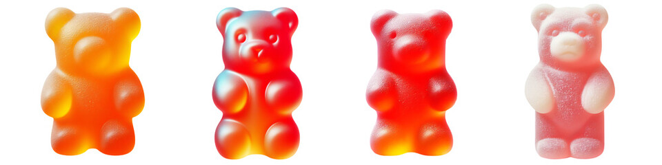 Set of gummy bears isolated on a transparent background. Yummy sugar jelly candies
