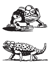 Graphical illustration of chameleons on white background, vector illustration	