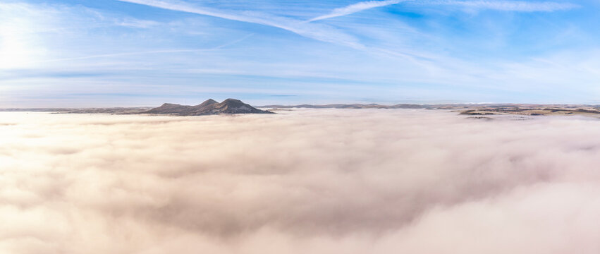 UK, Scotland, Cloud inversion with Eildon Hill in background