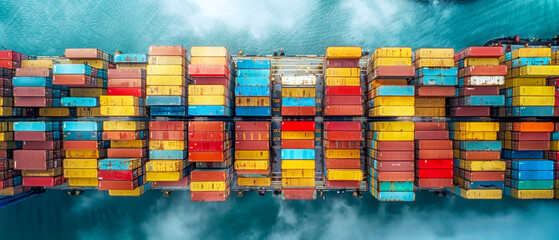 Container shipping background concept aerial high view - obrazy, fototapety, plakaty