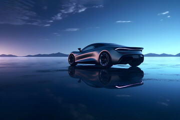 a sports car on a wet surface