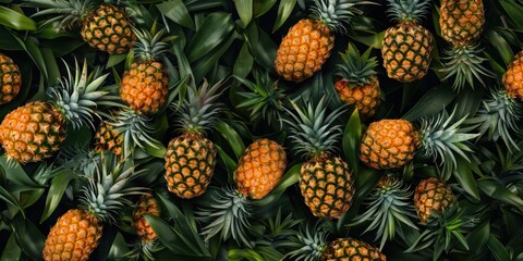 Fresh Pineapples on Green Background