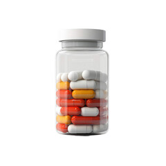 Bottle of pills, capsules, vitamins or antibiotic isolated on transparent background