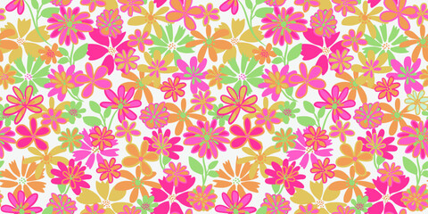 Colorful creative groovy flowers seamless pattern. Vector hand drawn sketch. Abstract cute ditsy floral printing. Template for designs, notebook cover, childish textiles, children, fabric,