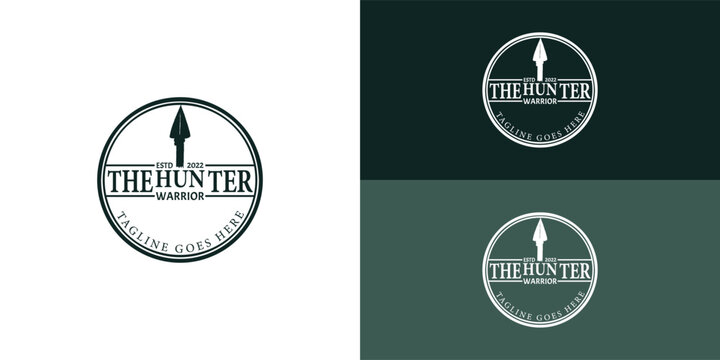 Vintage Retro Rustic Native Arrowhead Spear for Arrow Hunting Hipster Logo Design in deep green color isolated on multiple background colors. The logo is applied for Arrow Hunting Hipster Logo Design