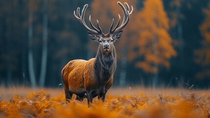 A majestic deer with impressive antlers standing proudly in a serene woodland setting. AI generate illustration