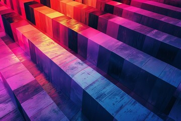 Abstract background with bright colorful red, pink, and purple blocks arranged in geometric patterns