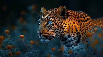 A leopard prowling in the moonlight. AI generate illustration - obrazy, fototapety, plakaty